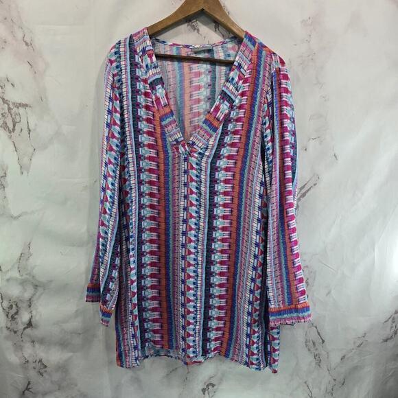 La Blanca Cover Up Womens Large Pink Blue Beach Topper Dress Long Sleeve - Picture 1 of 11